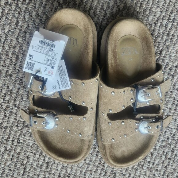 ZARA BUCKED SUEDE SANDALS (US 6 - 6.5, EUR 36-37) - Picture 5 of 5